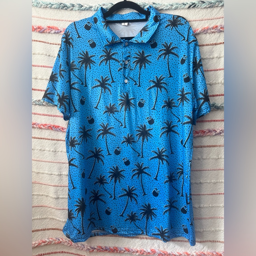 Blue Palm Tree Print Men's Shirt